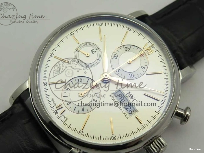 MIROTIME 0129 Snug Portofino IW391022 SS ZK 1:1 Best Edition White Dial Gold Markers On Black Leather Strap A 7130